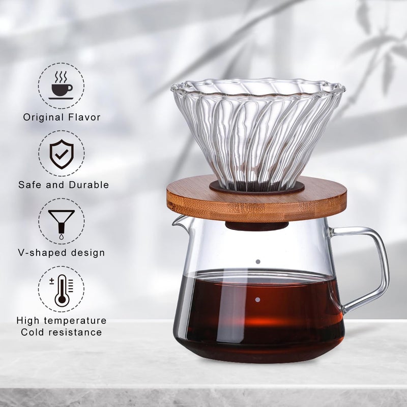 Gute Glass Coffee Dripper/Filter - Cone Glass Pour Over Coffee Dripper with Bamboo Stand, 1-4 Cups Drip Coffee Maker Funnel Accessories for Home, Office - Image 2